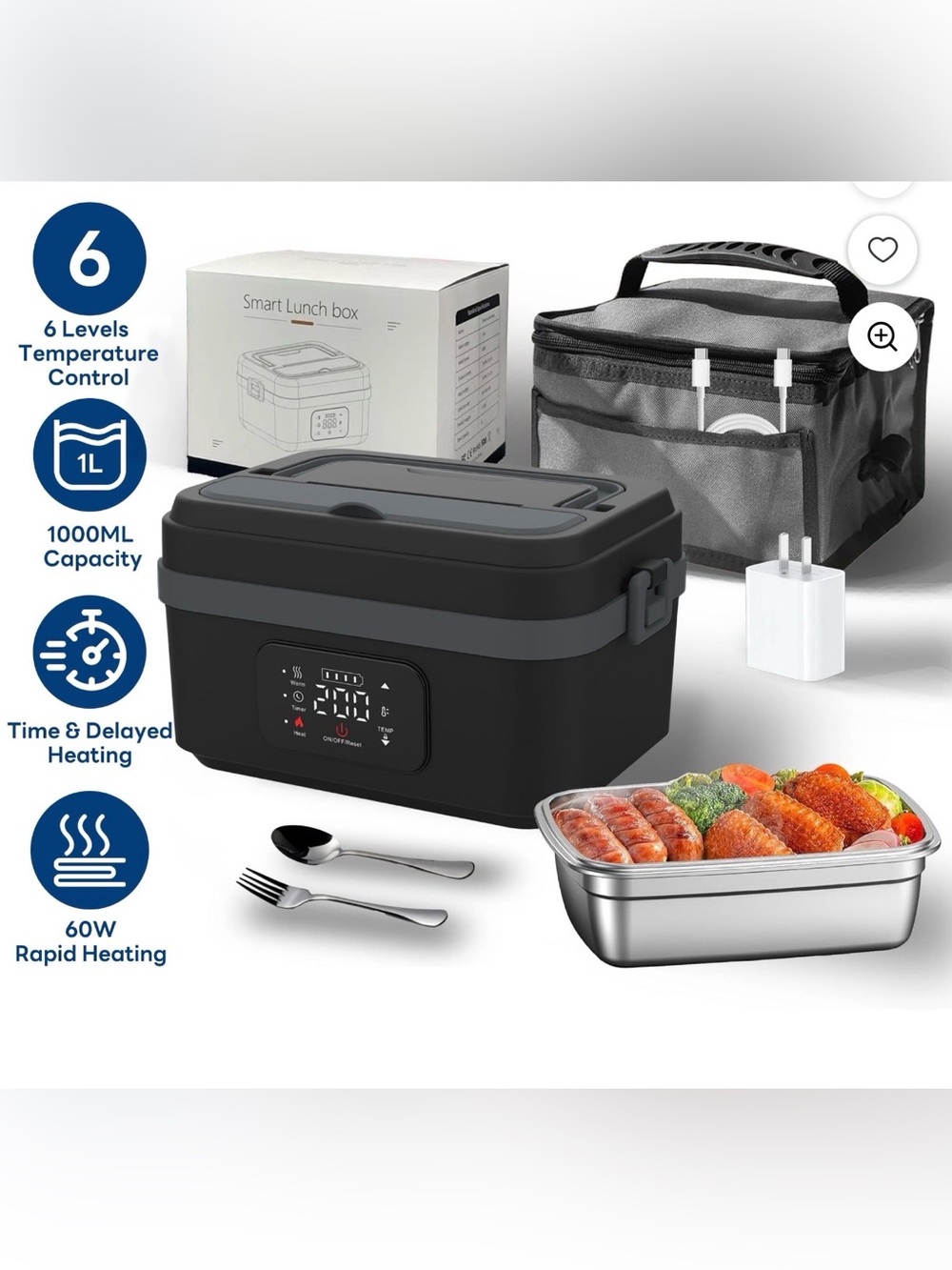 NWT Smart Lunch Box Electric Portable Lunch Box - Black & Dark Gray